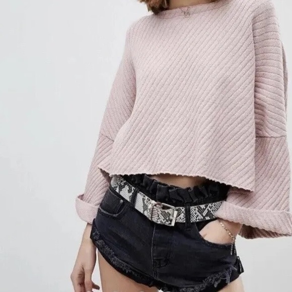 NWT Free People I Can’t Wait Dusty Rose Cropped Oversized Sweater - Picture 2 of 7